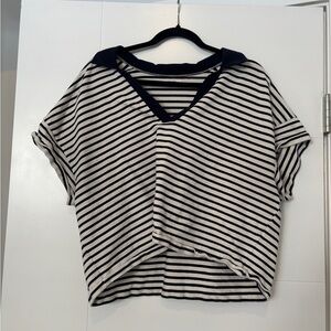Maurices Striped Navy and White Women's Collared Top